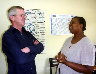 Dr. Einar Hj&ouml;rleifsson (left) seen chatting with June Masters about plans and possibilities for supporting CRFM fisheries data experts.
